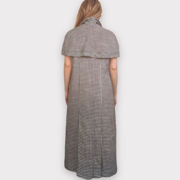 Vintage 60s Mod Black White Gingham Cloak Cape Red Lining S - Picture 4 of 8